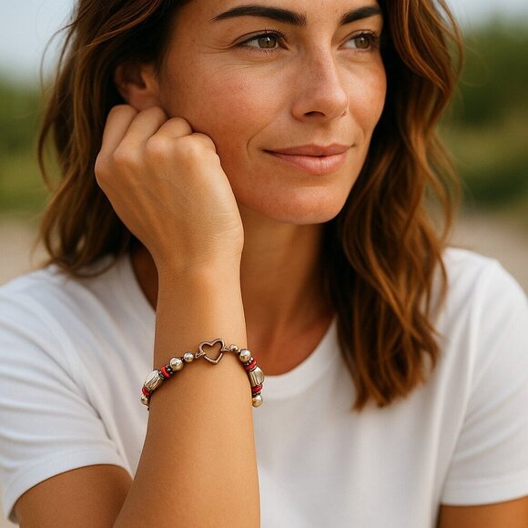 925 Silver Red & WHITE Glass BEADED Bracelet ART GLASS Whimsical Whimsigoth - Picture 6 of 6